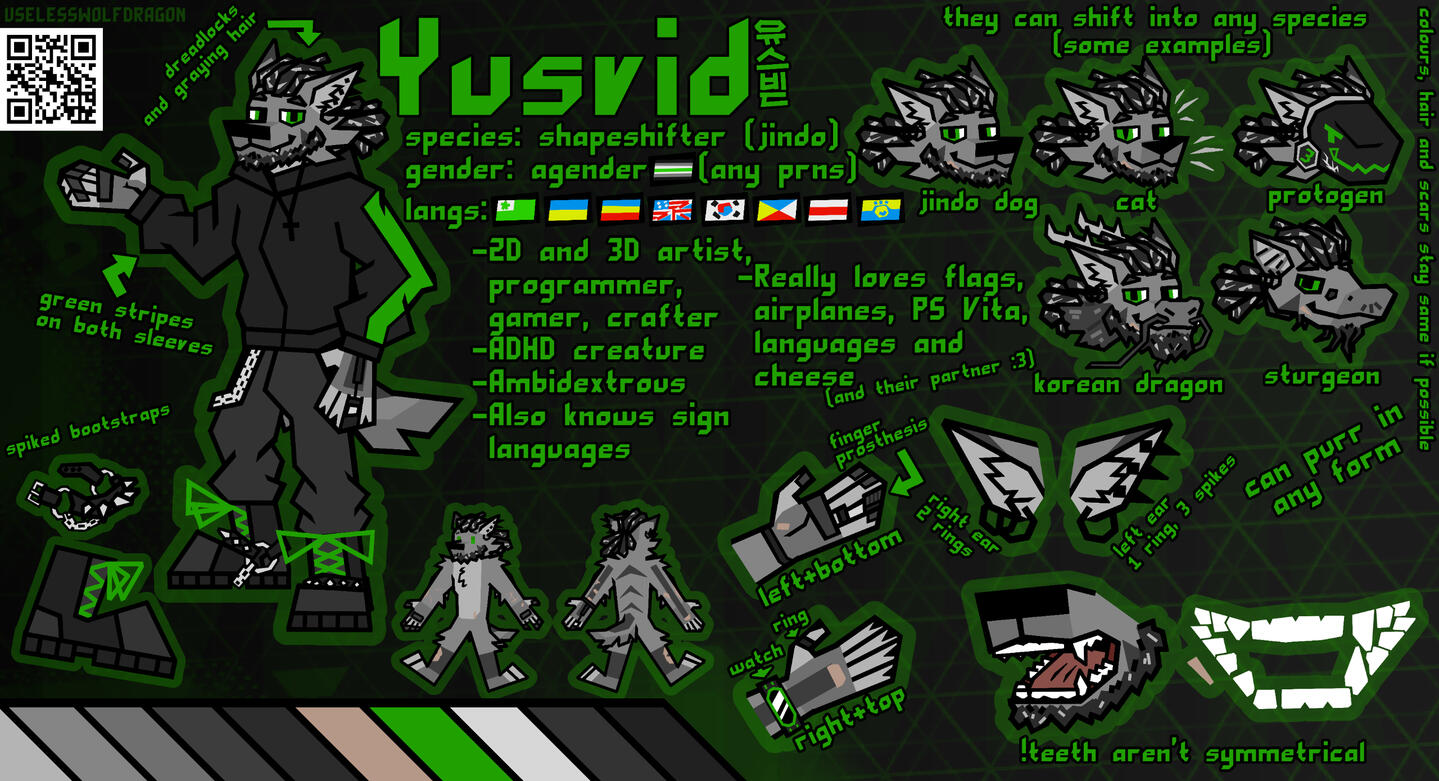 Reference sheet of Yus (my main sona)